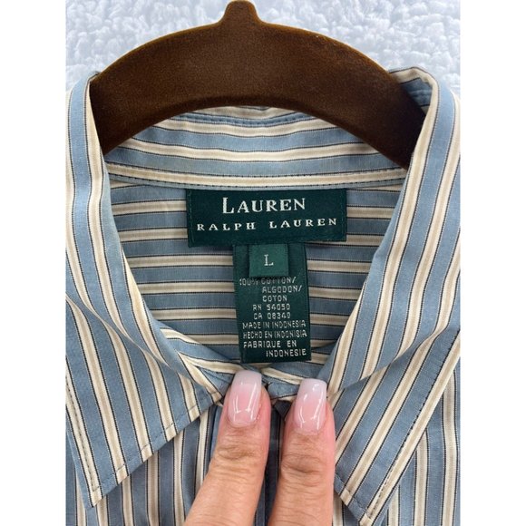LRL Ralph Lauren Mens Button Front Shirt Green Beige Stripe Long Sleeve Pocket L - Picture 9 of 9